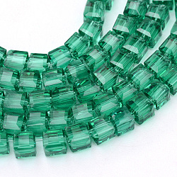 Hilos de cuentas de vidrio transparente, cubo, verde mar, 6x6x6mm, agujero: 1 mm, aproximamente 100 pcs / cadena, 22 pulgada