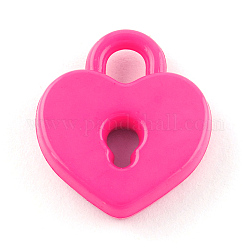 Opaque Acrylic Pendants, Heart Lock, Deep Pink, 20.5x18x4.5mm, Hole: 4mm