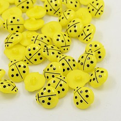 Boutons en acrylique, 1-trou, teinte, coccinelle, jaune, 14x13x3mm, Trou: 3mm