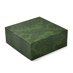 Quadratische Armbandschachtel aus Karton mit Blumendruck, Aufbewahrungsbox für Schmuck mit Samtschwamm innen, Für Armband, olivgrün, 9.1x9.1x3.65 cm