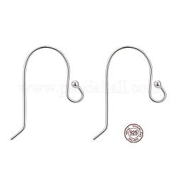 925 Sterling Silver Earring Hooks, Silver, 18x12mm, Hole: 2mm, 24 Gauge, Pin: 0.5mm