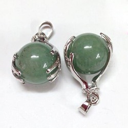 Gemstone Pendants, with Brass Findings, Round, Platinum, Natural Malaysia Jade, 27x18mm, Hole: 4x6mm