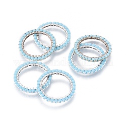 Miyuki & toho perles de rocaille japonaises faites à la main, avec anneau connecteurs en 304 acier inoxydable plaqué argent, motif de tissage, Anneau / cercle, lumière bleu ciel, 18~19x1.7mm, diamètre intérieur: 14 mm