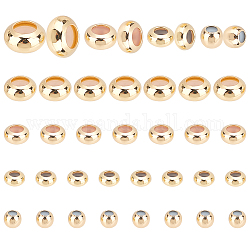 PandaHall Elite 48Pcs 4 Style Brass Beads, with Silicone inside, Slider Beads, Stopper Beads, Long-Lasting Plated, Rondelle, Real 14K Gold Plated, 4~7.5x2.5~4mm, Hole: 0.8~1.4mm, 12pcs/style