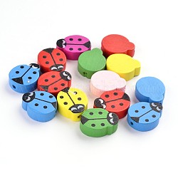 Mixed Lead Free Ladybug Natural Wood Beads, Dyed, 18~19x15x6mm, Hole: 2mm