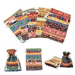 Tela estilo bolsas bolsas de embalaje de cordón étnicos, Rectángulo, color mezclado, 14x10 cm