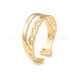 Chapado en iones (ip) 304 anillo de puño abierto de doble línea de acero inoxidable para mujer, real 14k chapado en oro, diámetro interior: 18 mm