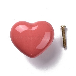Herzförmige Schranktürknäufe aus Porzellan, Küchenschublade zieht Schrankgriffe, mit Eisenschrauben, indian red, 43.5x51x36 mm
