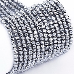 Chapelets de perles en verre électroplaqué, plein plaqué, facette, rondelle, platinée, 2x1.5mm, Trou: 0.6mm, Environ 220~230 pcs/chapelet, 13.78~14.17 pouce (35~36 cm)
