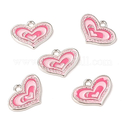 Colgantes de aleación de esmalte rosa con forma de corazón ideales para hacer regalos para el día de la madre, Platino, aproximamente 14.5 mm de ancho, 19.5 mm de largo, 2 mm de espesor, agujero: 2.5 mm