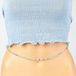 Perle de taille de bijoux d'été, chaîne de corps en perles de verre, bijoux de bikini pour femme fille, vert clair, 31.5~31.7 pouce (80~80.5 cm)