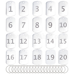 Nummerierte Schlüsselanhänger aus Aluminium von ahandmaker, 1-20 Nummernschild, 1.97x1.14-Zoll-Rechteck-ID-Tags-Schlüsselanhänger, Nummerierte Anhänger mit Schlüsselringen, Silber
