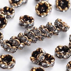 Perles de placage en laiton, avec un strass, côté onde, sans cadmium et sans plomb, bronze antique, 6x3mm, Trou: 1.5mm