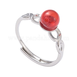 (vendita di fabbrica di feste di gioielli) anelli regolabili in ottone, con perle di vetro, tondo, platino, rosso, formato 6, diametro interno: 17mm