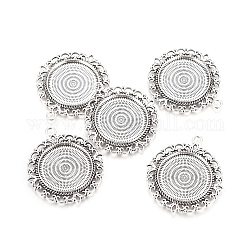 Tibetischen stil Anhänger Fassungen für Cabochons, Bleifrei, Blume, Antik Silber Farbe, 43x39x3 mm, Bohrung: 3 mm, Fach: 25 mm