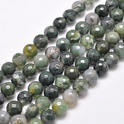 Chapelets de perles en agate mousse naturelle, ronde, facette, vert de mer, 8mm, Trou: 1mm, Environ 48 pcs/chapelet, 15.1 pouce