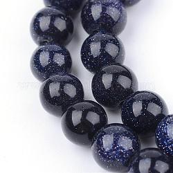 Chapelets de perles en pierre d'or bleue synthétique, ronde, 12~12.5mm, Trou: 1.5mm, Environ 30 pcs/chapelet, 15.5 pouce