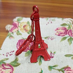 Portachiavi in lega, con i pendenti della Torre Eiffel, rosso, 49x21mm