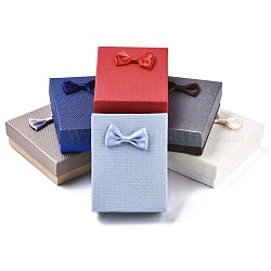 Cajas de joyería de cartón, para collares, anillo, pendiente, con lazo de lazo por fuera y esponja negra por dentro, Rectángulo, color mezclado, 9.1~9.2x7.1~7.2x3.4~3.5 cm