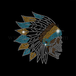 SUPERDANT Indian Skull Feathers Rhinestone Iron on Hotfix Transfer Bling DIY Decal Clear Crystal Clothing Repair Applique for T-Shirts Bag Jacket Hoodie Sweatshirt Pants Decoration