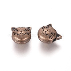 Perles de chaton en alliage de style tibétain, tête de chat, Sans cadmium & sans nickel & sans plomb, cuivre rouge, 8x8x5mm, Trou: 2mm