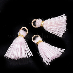 Polycotton(Polyester Cotton) Tassel Pendant Decorations, Mini Tassel, with Iron Findings and Metallic Cord, Light Gold, Lavender Blush, 10~15x2~3mm, Hole: 1.5mm