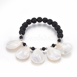 Braccialetti a spirale elasticizzati a conchiglia, con perle di ematite sintetica amagnetica e perle di roccia lavica naturale, gioielli scatole di cartone set, nero, 2-1/4 pollice (5.8 cm)