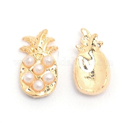 (vendita di liquidazione) cabochon in lega con perline in plastica imitazione di perle, nail art accessori decorativi, ananas, oro chiaro, 8.5x5x2mm