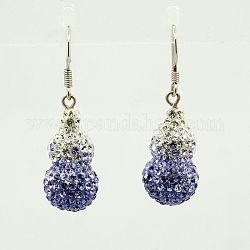 Sterling Silver Austrian Crystal Earrings, with Resin Beads, Gourd, 539_Tanzanite, 36mm, Pin: 1mm