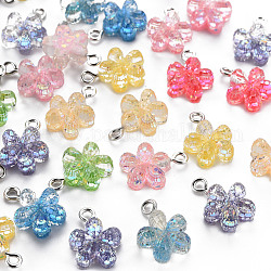 Epoxy Resin Pendants, with Sequins/Paillette and Platinum Plated Iron Loop, Faceted, Flower, Mixed Color, 16~17x12x6mm, Hole: 2mm