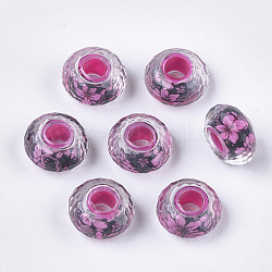 Harz europäischen Perlen, Großloch perlen, facettiert, Rondell, Blumenmuster, Orchidee, 14x8 mm, Bohrung: 4.5~5 mm