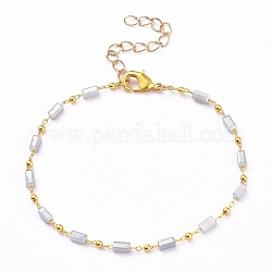 Chain Bracelets, with Handmade Glass Beaded Chains and Brass Lobster Claw Clasps, Lead Free & Cadmium Free, Light Grey, 7-5/8 inch(19.4cm)