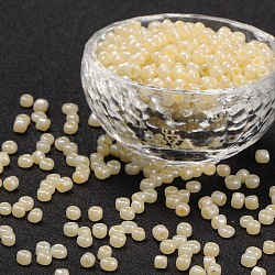 Glass Seed Beads, Ceylon, Round, Champagne Yellow, 3mm, Hole: 1mm, about 2222pcs/100g