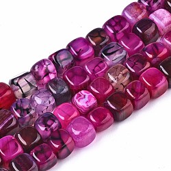 Natural Dragon Veins Agate Beads Strands,  Dyed & Heated, Cube, Fuchsia, 7~8x7~8x7~8mm, Hole: 0.8mm, about 50~51pcs/strand, 14.37 inch(36.5cm)