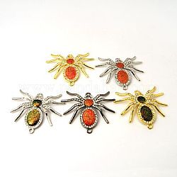 Halloween Spider Jewelry Zinc Alloy Links, with Enamel and Rhinestone Beads, Grade A, Mixed Color, 50x40x3mm