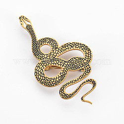 ヘビのブローチ  バックパックの服のための201つのステンレス鋼の動物の襟章  ニッケルフリー＆鉛フリー  ゴールドカラー  70x37x7mm  ピン：0.7mm