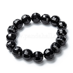 Perle di vetro si estendono braccialetti, sfaccettato, tondo, nero, perline: 12 mm, diametro interno: 1-7/8 pollice (4.9 cm)