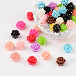 Perles de résine opaques, fleur rose, couleur mixte, 9x7mm, Trou: 1mm