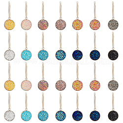 Flat Round Resin Zipper Pull Pendants Decoration, with Iron Key Clasp, for Jacket Purse Packbag, Mixed Color, 34mm, 14pcs/set