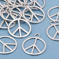 Tibetan Style Alloy Pendants, Peace Sign, Antique Silver, Lead Free and Cadmium Free and Nickel Free, 34x28.5x2mm, Hole: 4mm