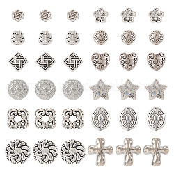 Pandahall 120pcs 12 styles perles en alliage de style tibétain, formes mixtes, argent antique, 4.5~104x4.5~12.5x3~4mm, Trou: 1~2mm, 10 pièces / style