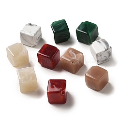Perles acryliques opaques, carrée, couleur mixte, 13.5x13.5x10mm, Trou: 2mm, environ 467 pcs/500 g