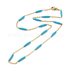 Collar de cadena con eslabones de barra de esmalte, con chapado de iones (ip) 304 cadenas de bordillo de acero inoxidable para mujeres, dorado, cielo azul profundo, 17.72 pulgada (45 cm)
