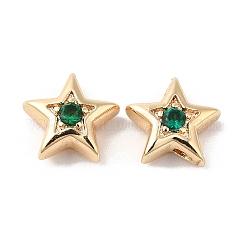 Messing mit Zirkonia-Perlen, echtes 18k vergoldet, Stern, grün, 7.5x8x3 mm, Bohrung: 1 mm
