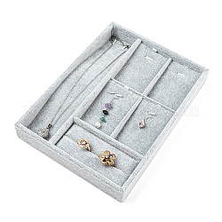 6 expositor de joyas de terciopelo con rejillas., Organizador de joyas para almacenamiento de colgantes, anillos y collares., Rectángulo, gainsboro, 24.5x17.5x3.2 cm