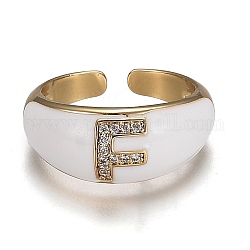 Латунные кольца из манжеты с прозрачным цирконием, открытые кольца, с эмалью, без кадмия и без свинца, золотые, буква f, размер США 7 1/4, внутренний диаметр: 17.6 мм