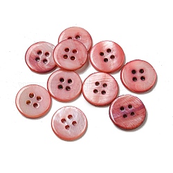 Кнопки пресноводных оболочки, 4-луночное, плоско-круглые, salmon, 14x1.7~2.2 мм, отверстие : 1.6 мм