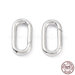 925 anneaux à ressort en argent sterling rhodié, ovale, platine, 17.5x9x2mm, diamètre intérieur: 12.5x4.5 mm