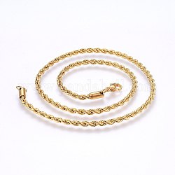 Collares de cadena de cuerda de 304 acero inoxidable, con cierre de langosta, real 18k chapado en oro, 19.7 pulgada (50 cm), 3mm