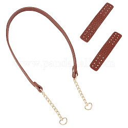 PU Leather Bag Straps, with Iron Curb Chain & D Ring and Hand Sewing Hangers, Flat, Bag Replacement Accessories, Sienna, 74x1.6x0.4cm